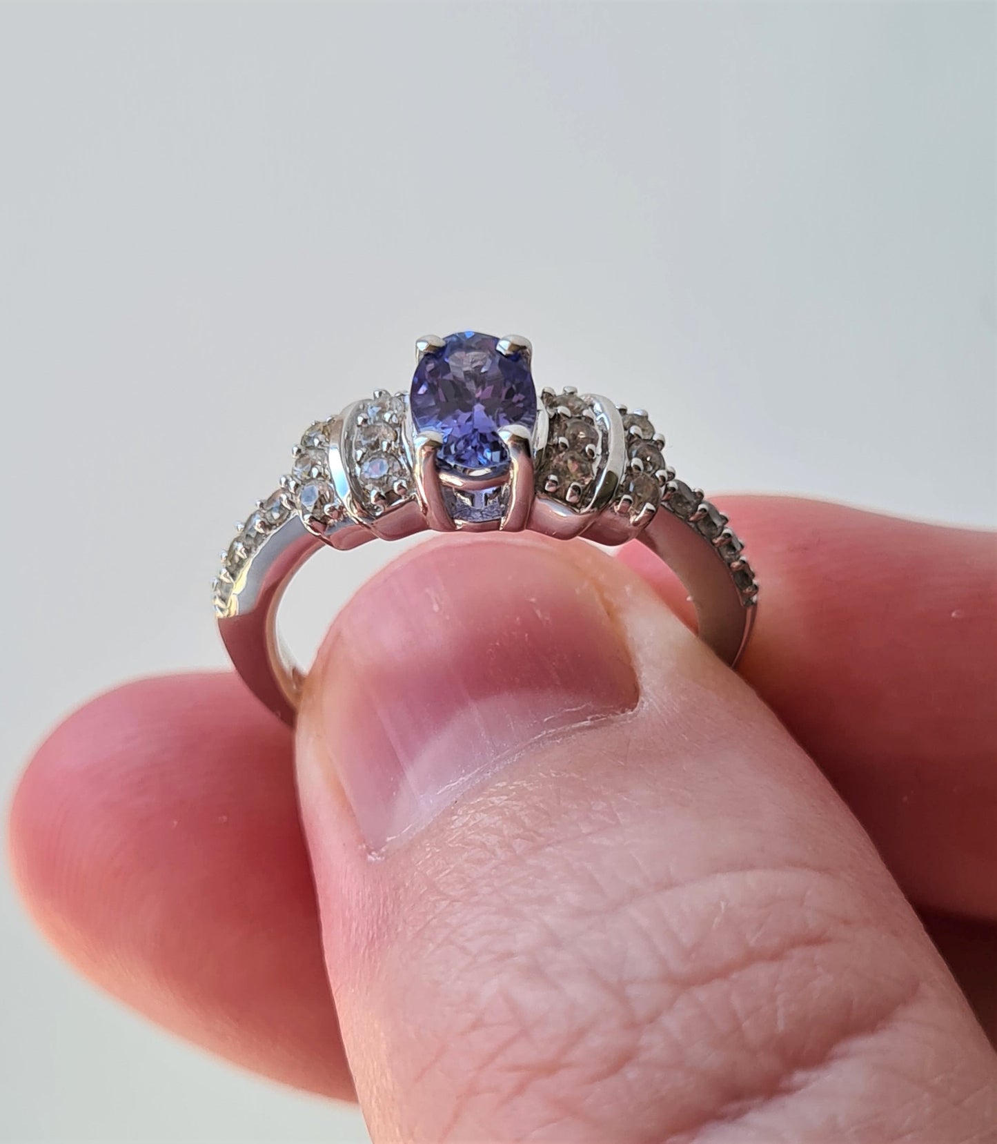 AA Tanzanite And Natural Cambodian Zircon Ring SIZE L