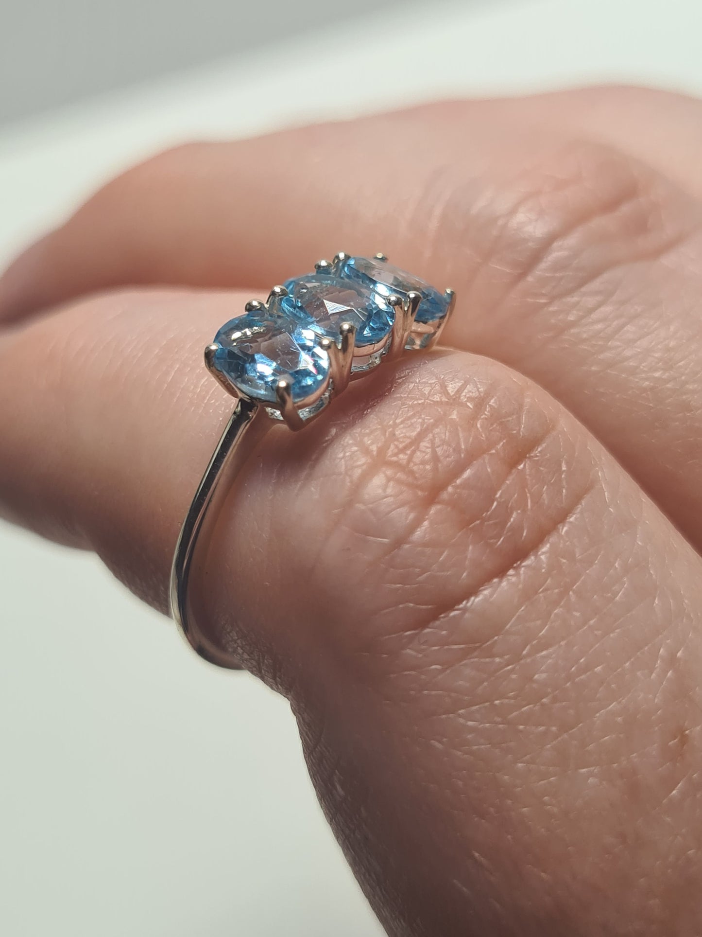 Paraiba Apatite 3 Stone Ring in Sterling Silver 1.54 Ct. SIZE N