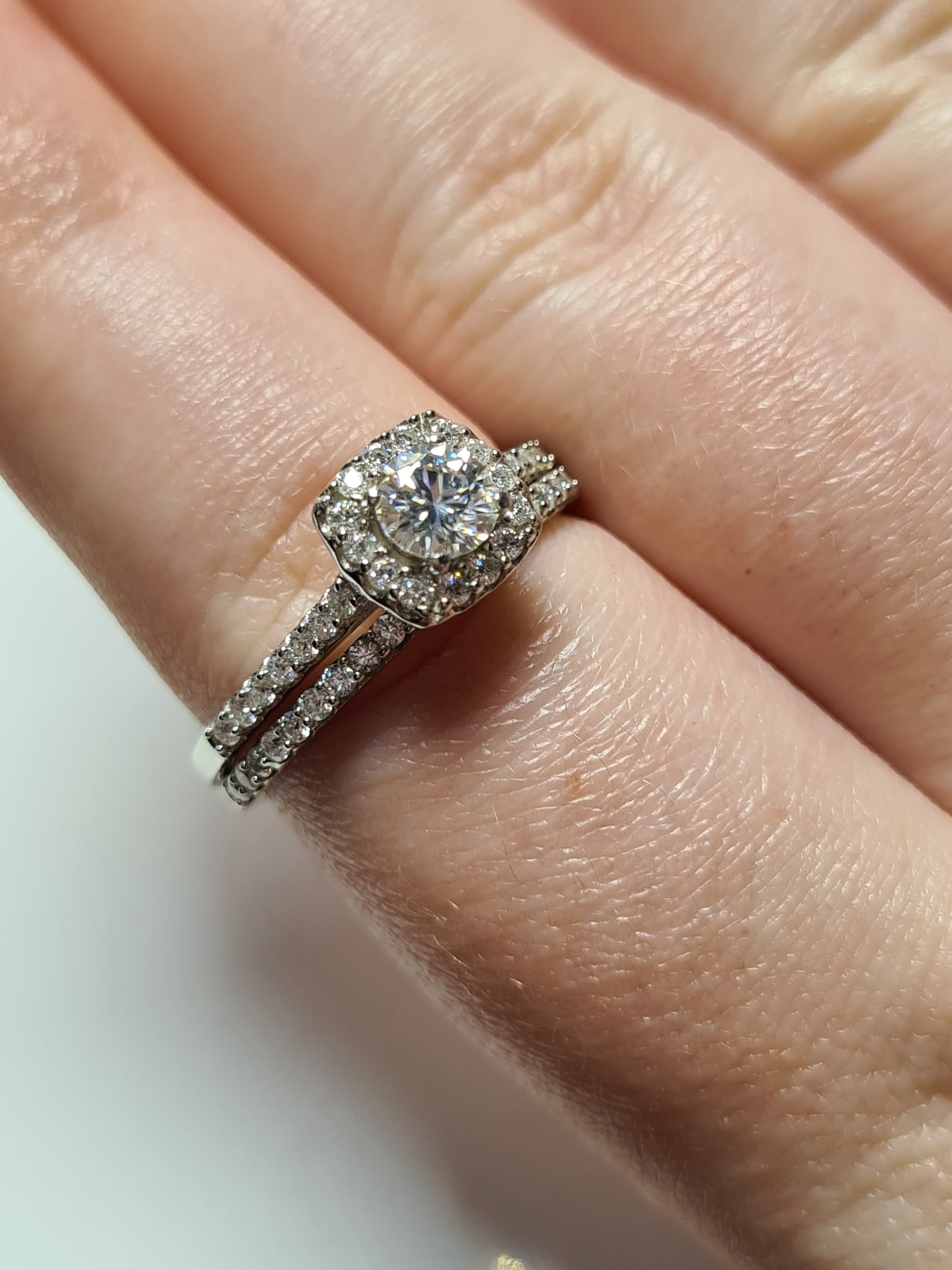 Moissanite Halo Engagement Ring Set 925 Sterling Silver SIZE Q