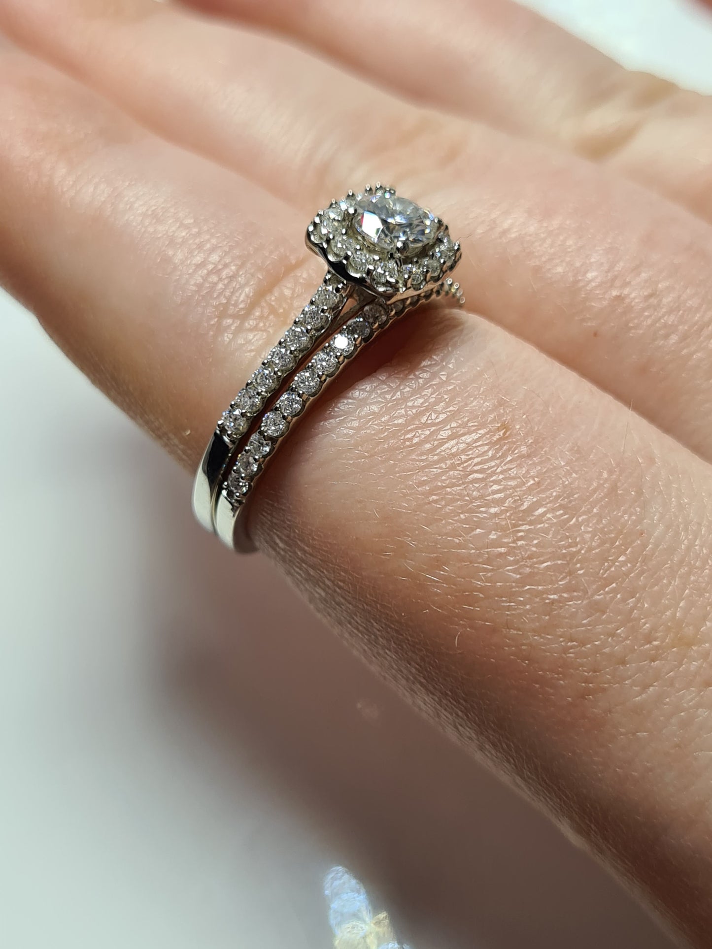 Moissanite Halo Engagement Ring Set 925 Sterling Silver SIZE Q