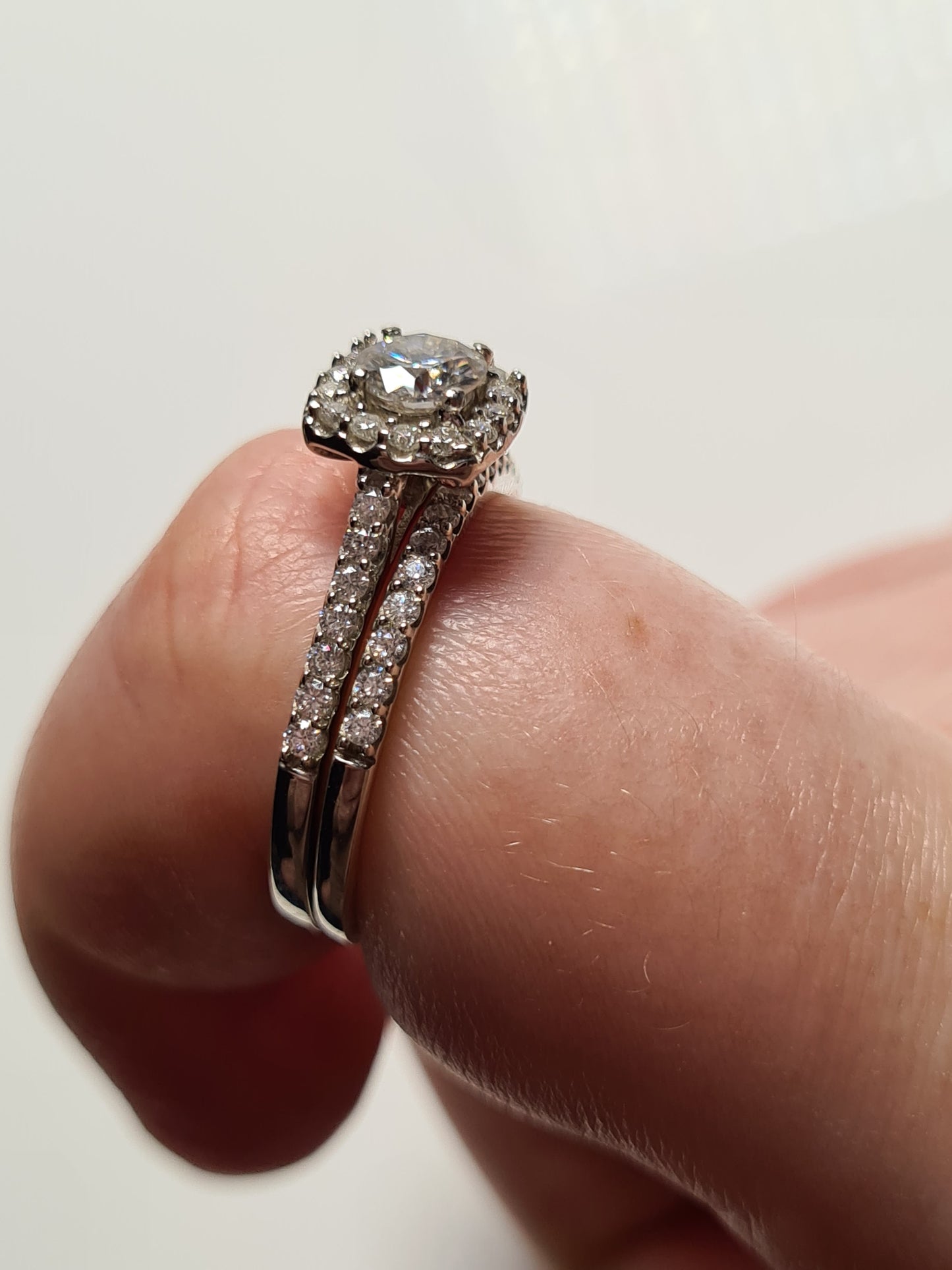 Moissanite Halo Engagement Ring Set 925 Sterling Silver SIZE Q
