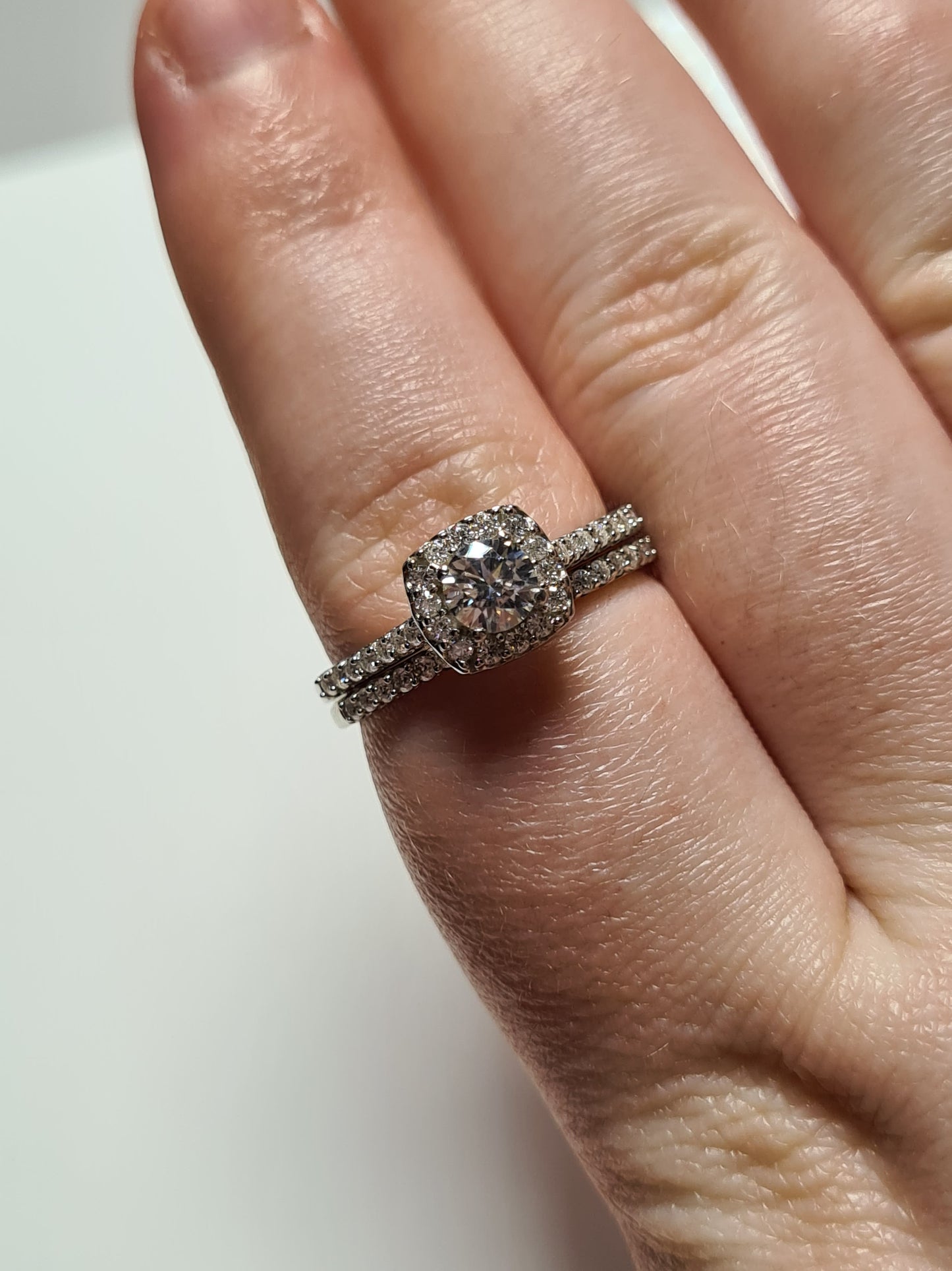 Moissanite Halo Engagement Ring Set 925 Sterling Silver SIZE Q
