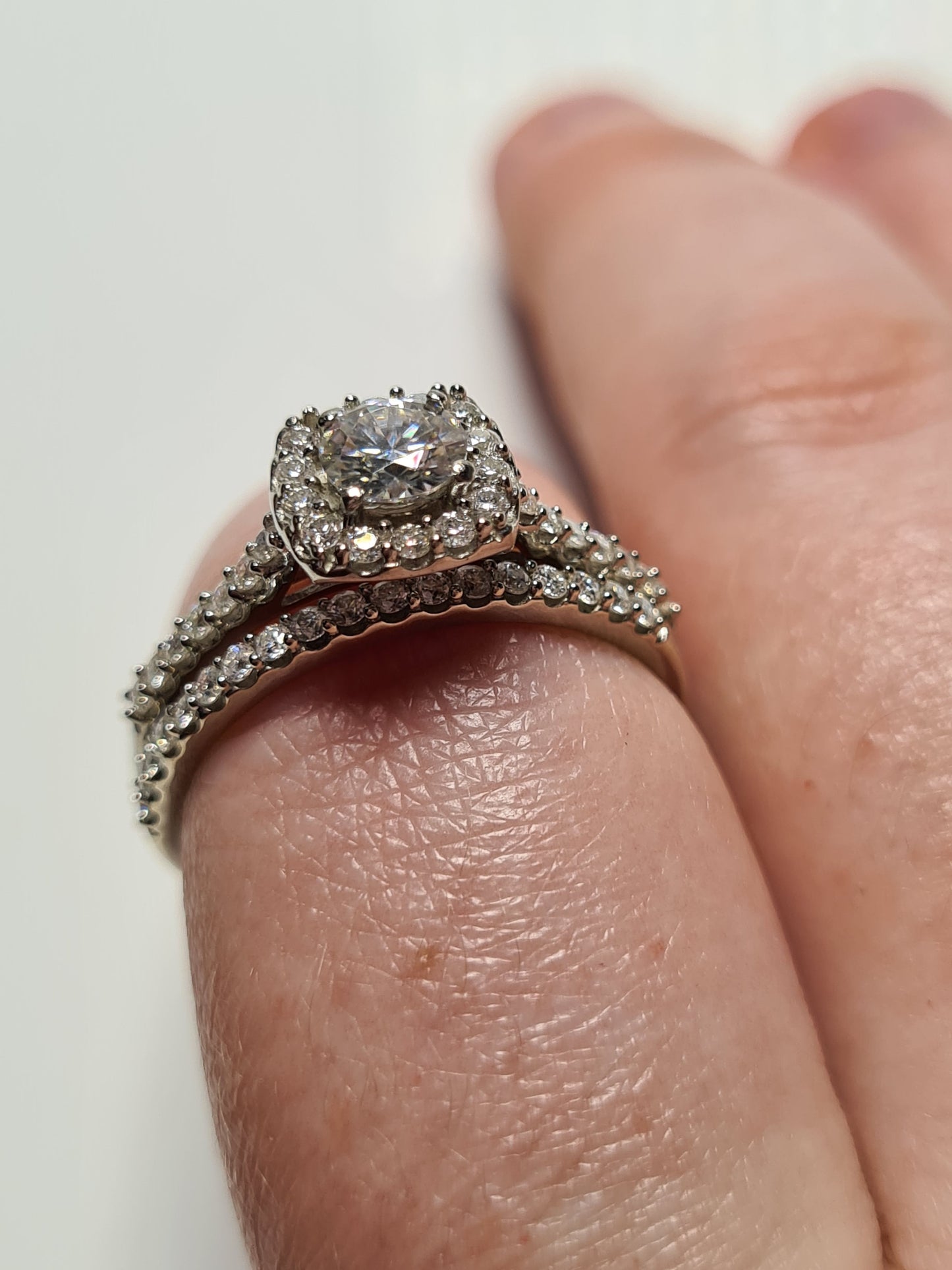 Moissanite Halo Engagement Ring Set 925 Sterling Silver SIZE Q