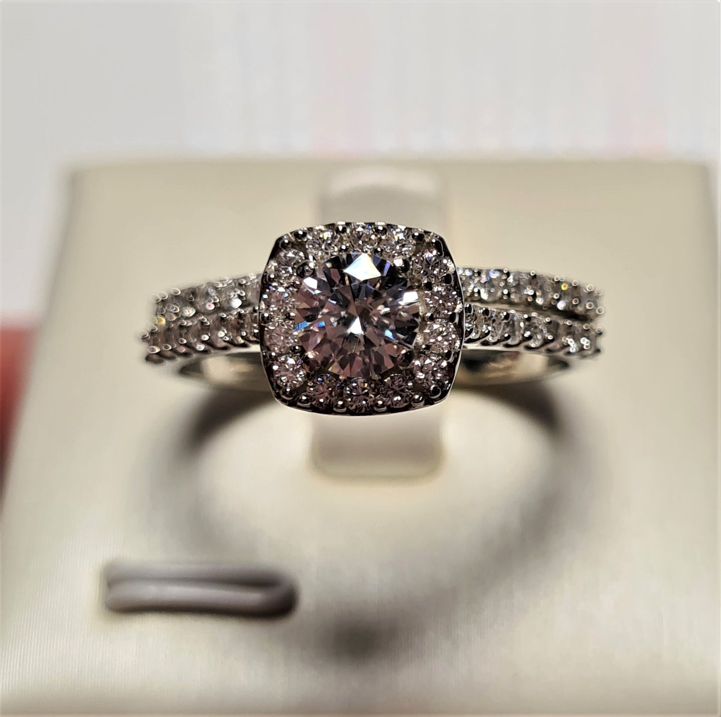 Moissanite Halo Engagement Ring Set 925 Sterling Silver SIZE Q
