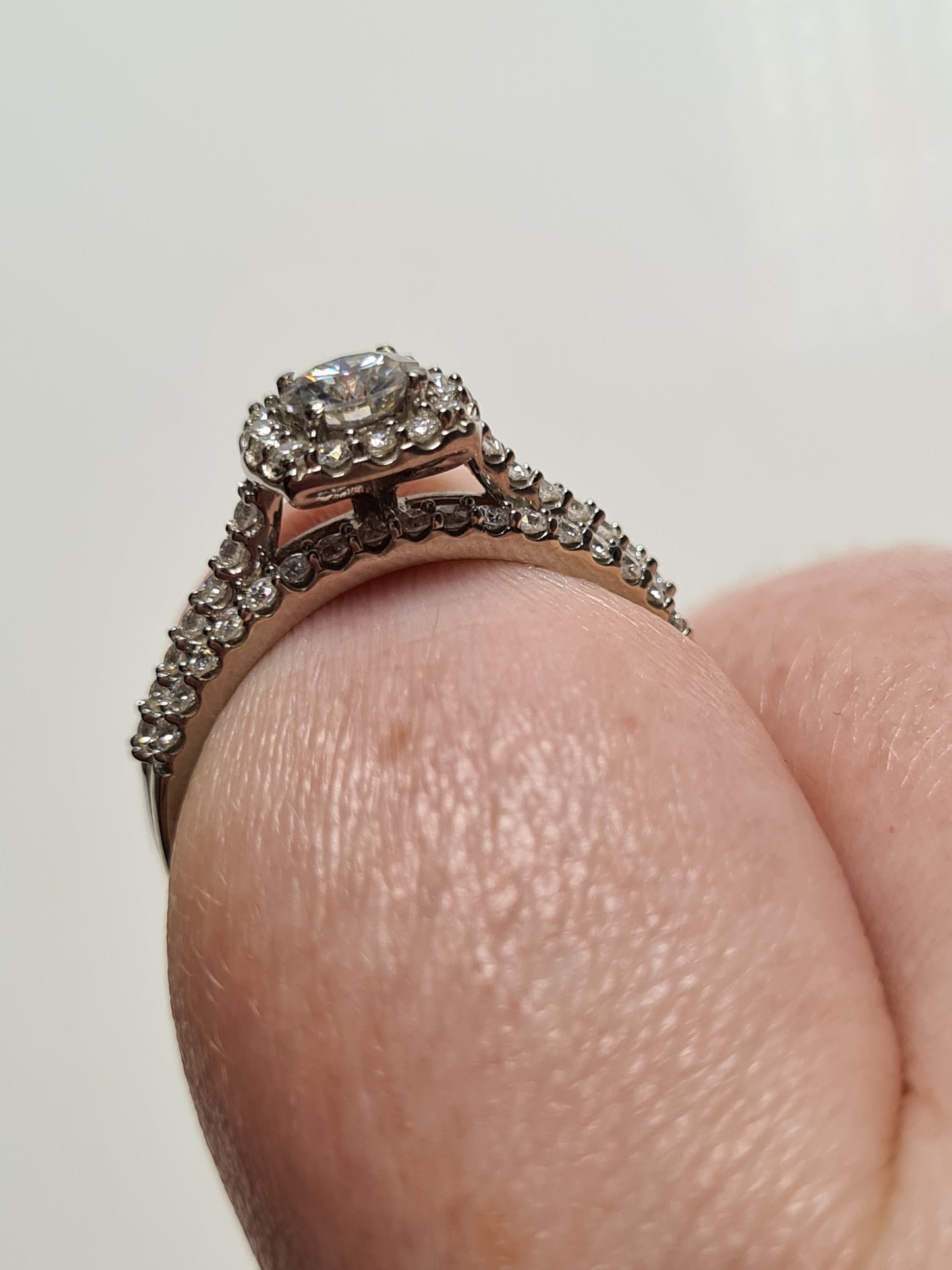 Moissanite Halo Engagement Ring Set 925 Sterling Silver SIZE Q