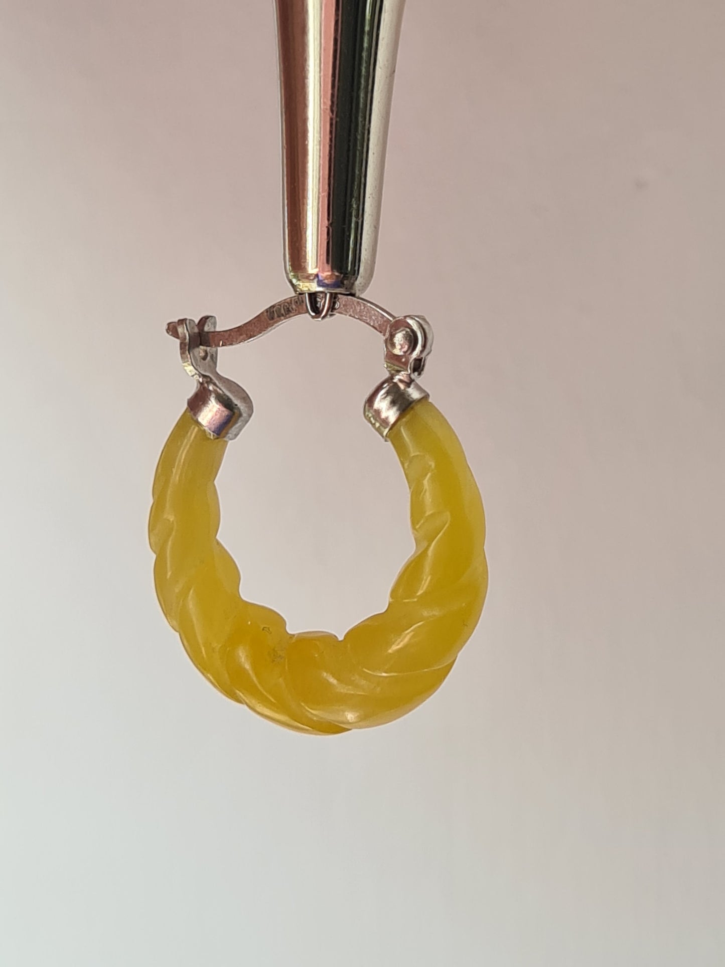 Honey Jade Twisted small hoop Earrings in 925 Sterling Silver