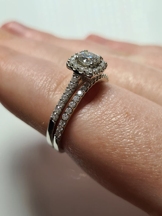 Moissanite Halo Engagement Ring Set 925 Sterling Silver SIZE Q