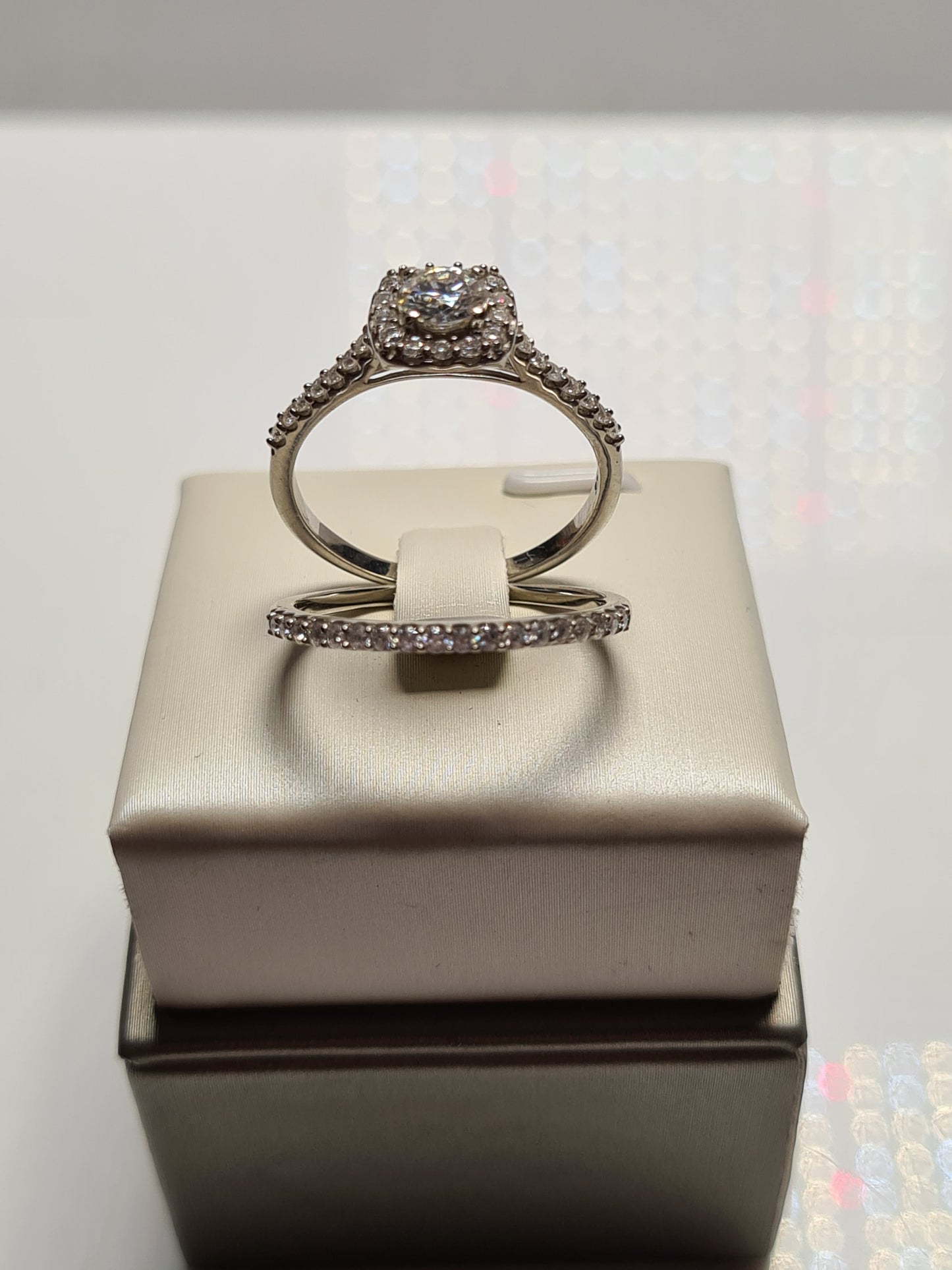 Moissanite Halo Engagement Ring Set 925 Sterling Silver SIZE Q
