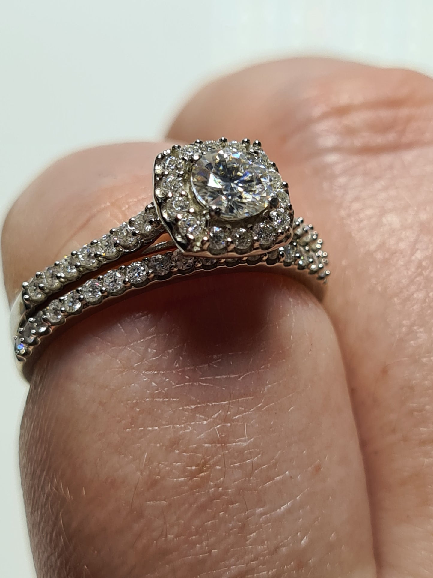 Moissanite Halo Engagement Ring Set 925 Sterling Silver SIZE Q