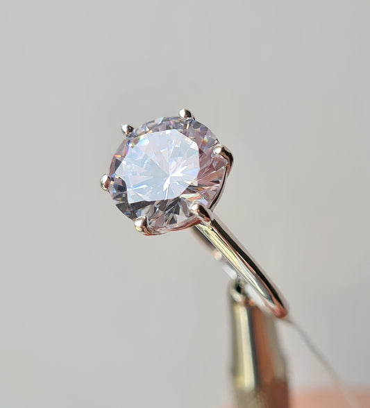 Simulated Diamond Solitaire Ring Set in 925 Sterling Silver SIZE O