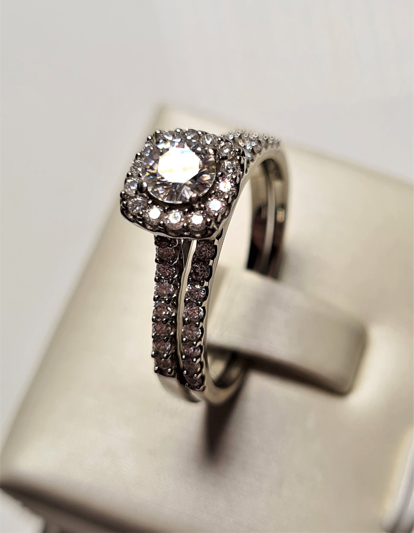 Moissanite Halo Engagement Ring Set 925 Sterling Silver SIZE Q