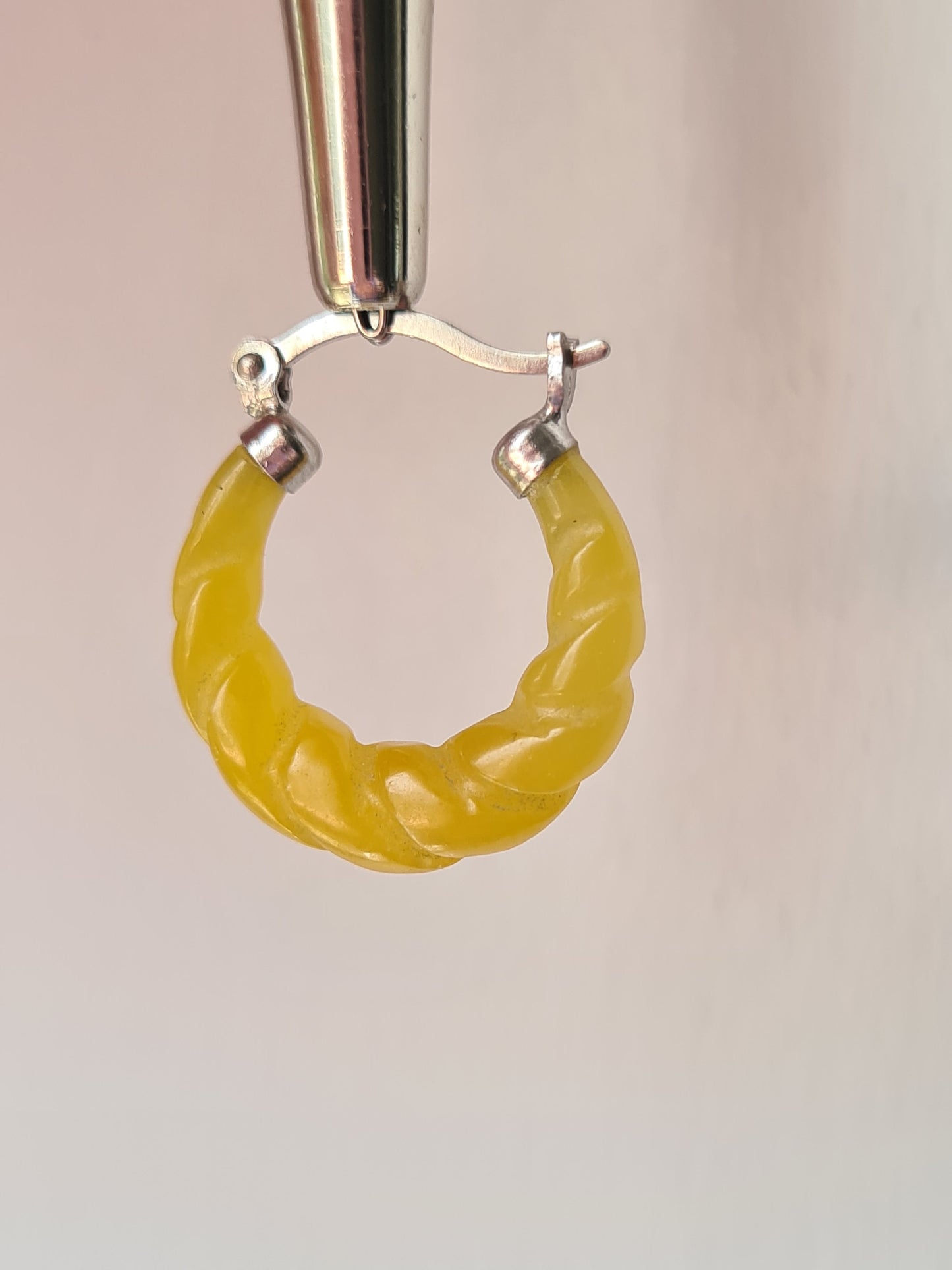 Honey Jade Twisted small hoop Earrings in 925 Sterling Silver