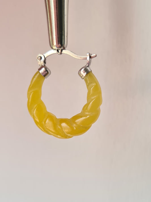 Honey Jade Twisted small hoop Earrings in 925 Sterling Silver