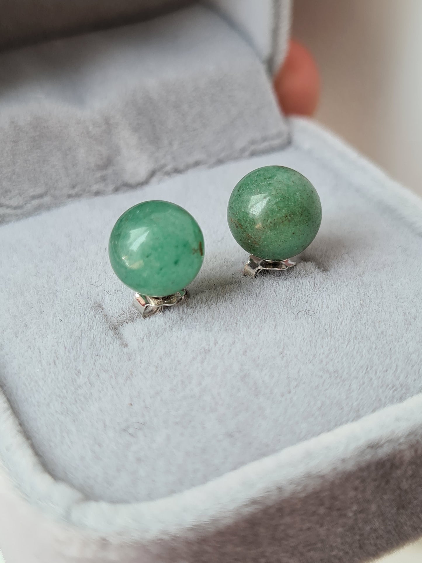 8ct Green Aventurine Solitaire Stud Earrings 925 Sterling Silver