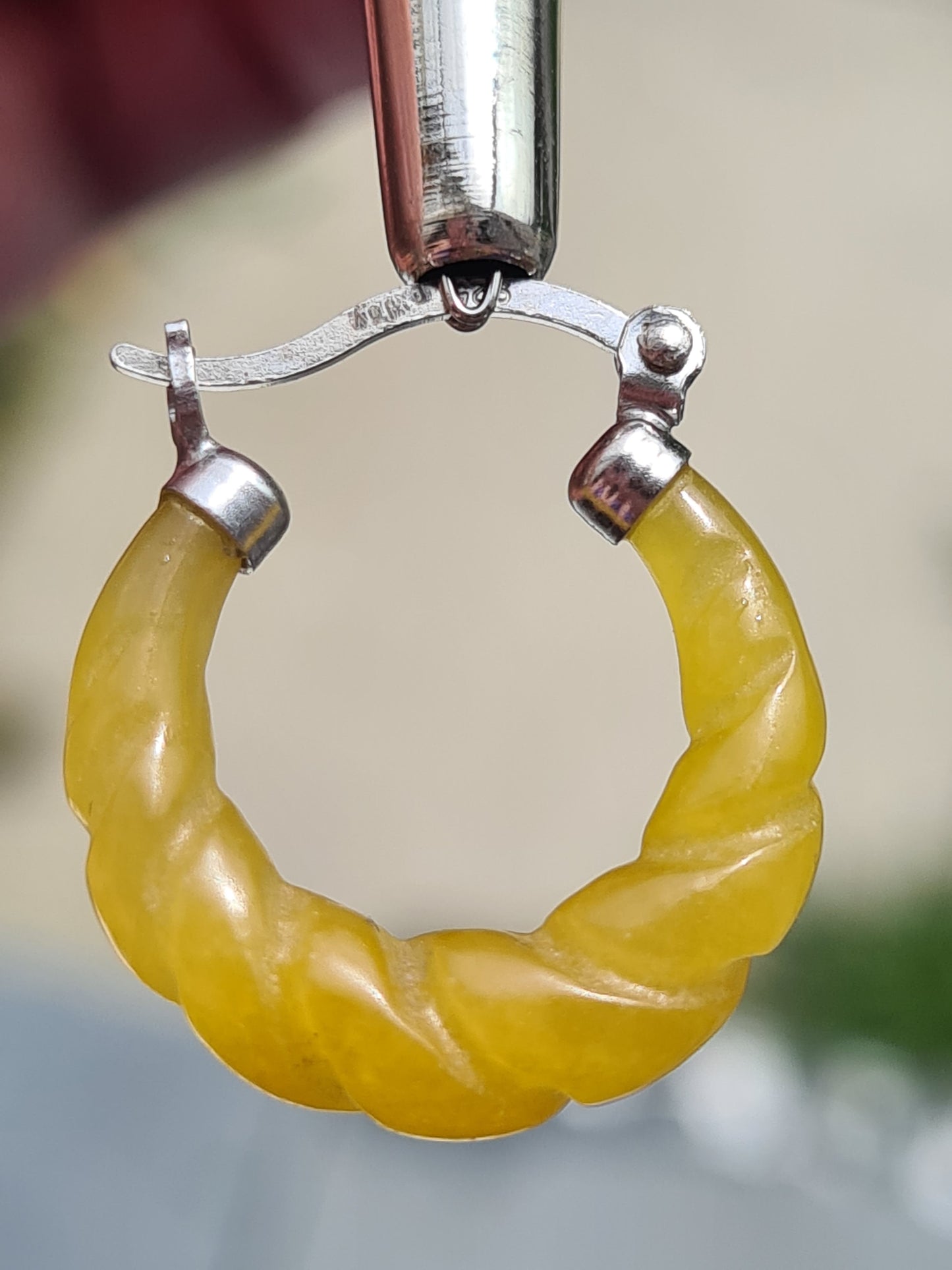 Honey Jade Twisted small hoop Earrings in 925 Sterling Silver