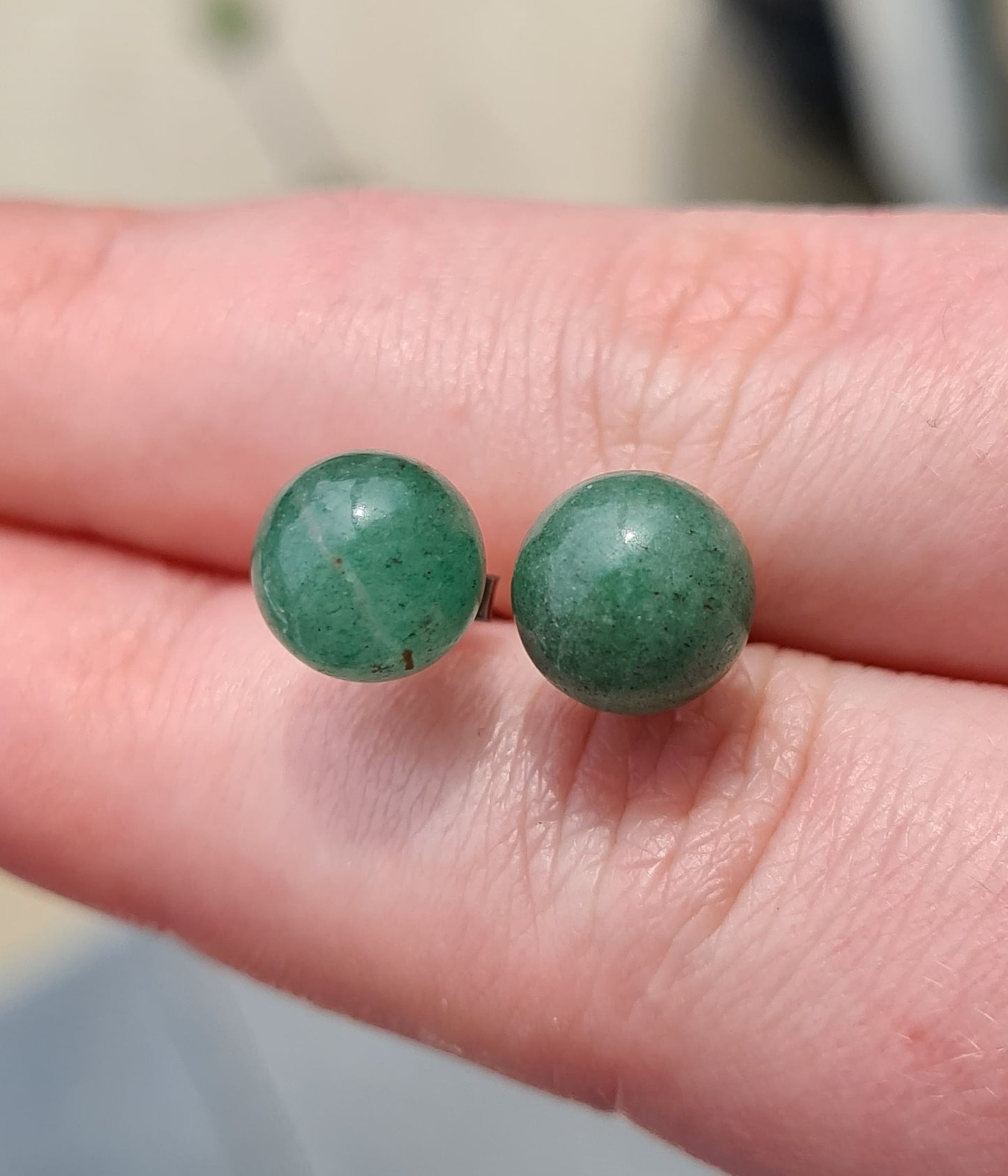 8ct Green Aventurine Solitaire Stud Earrings 925 Sterling Silver