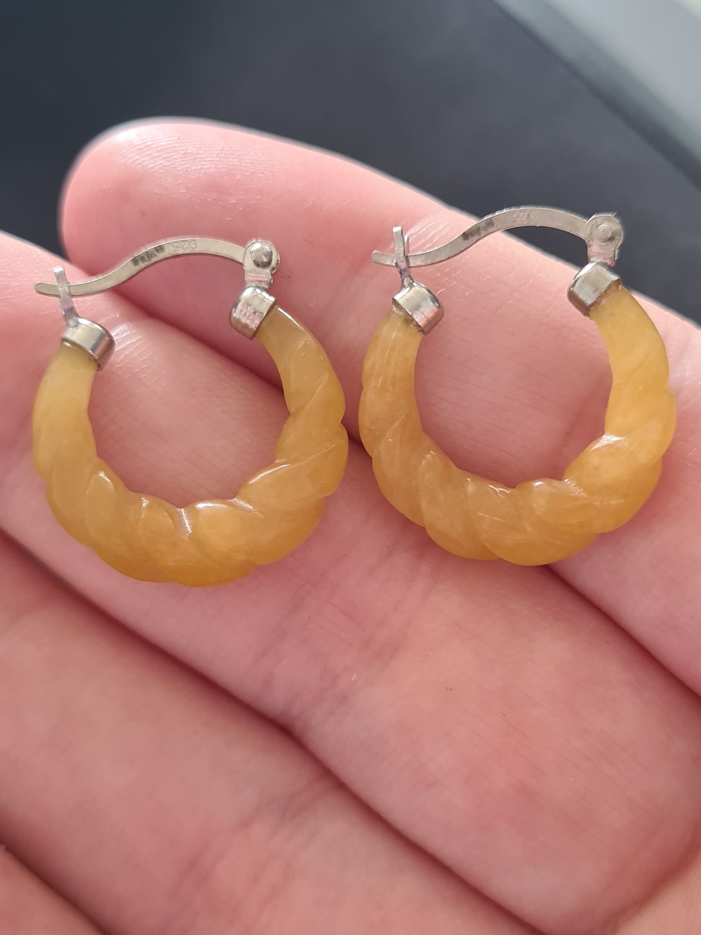 Honey Jade Twisted small hoop Earrings in 925 Sterling Silver