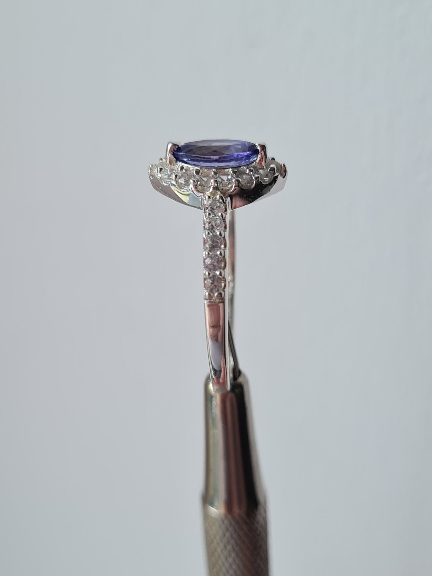 Marquise Cut Tanzanite and Natural Cambodian Zircon Ring in Sterling Silver SIZE O