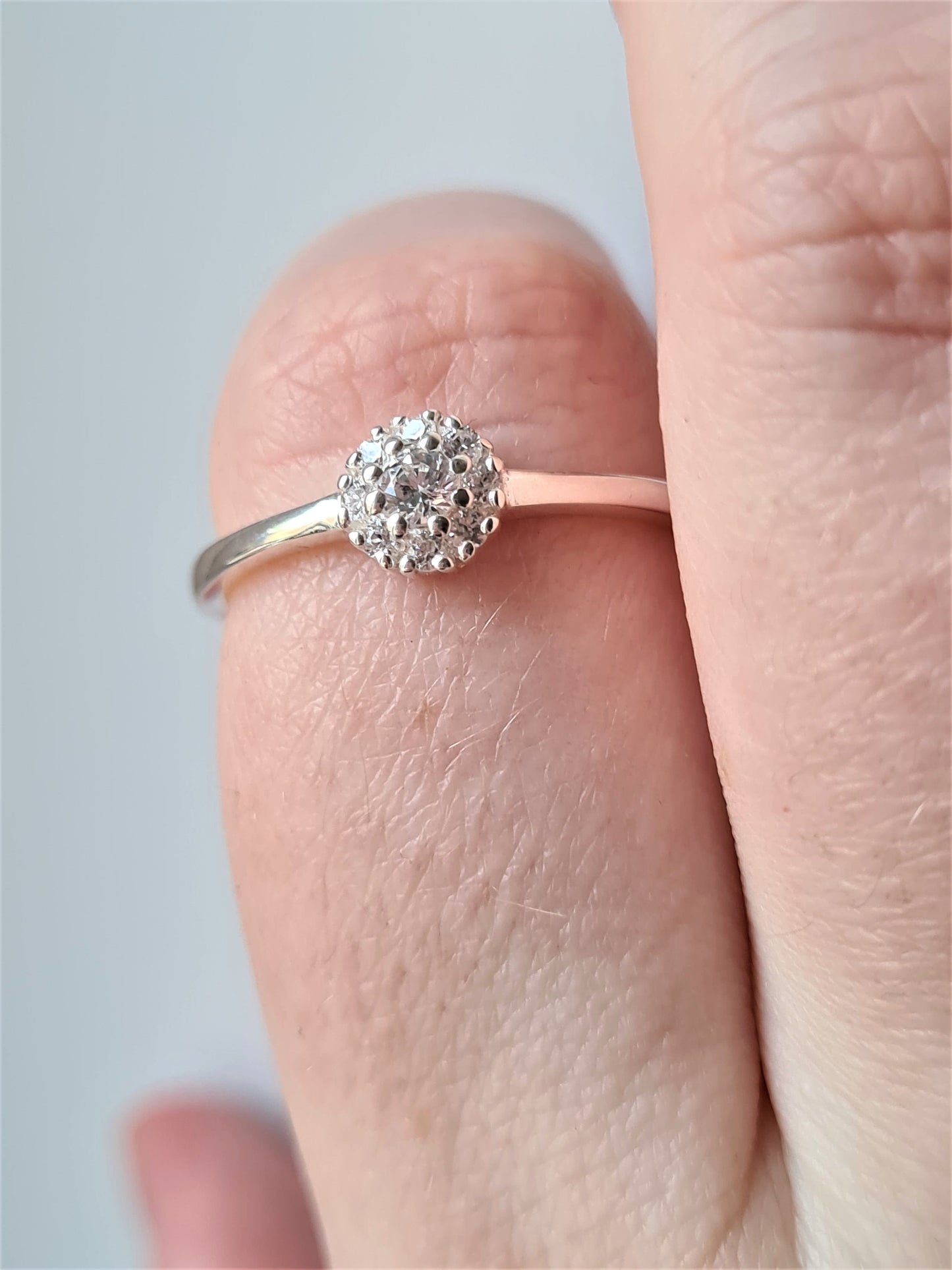 Swarovski Zirconia Small Floral Halo Ring 925 Sterling Silver SIZE T