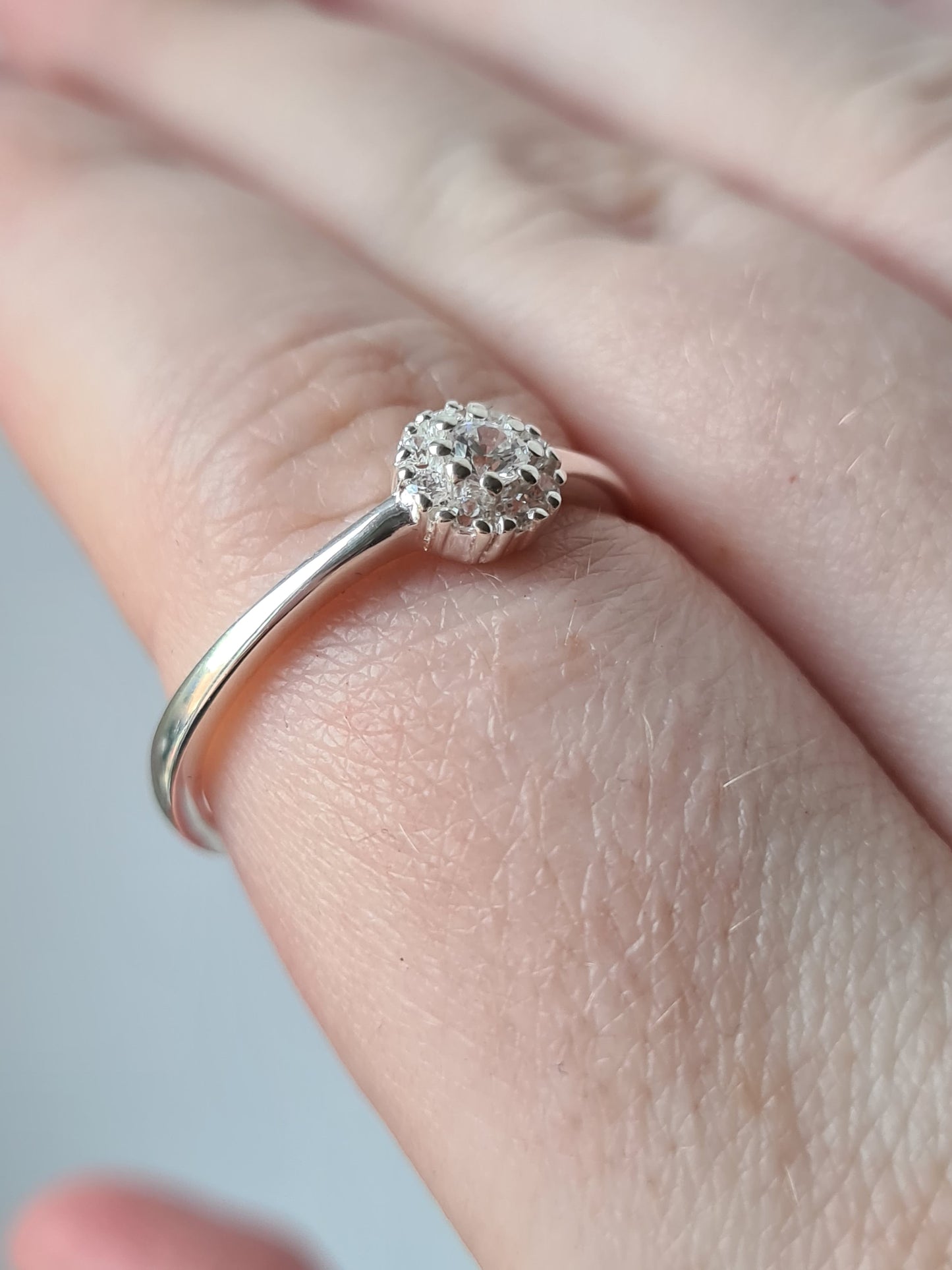 Swarovski Zirconia Small Floral Halo Ring 925 Sterling Silver SIZE T