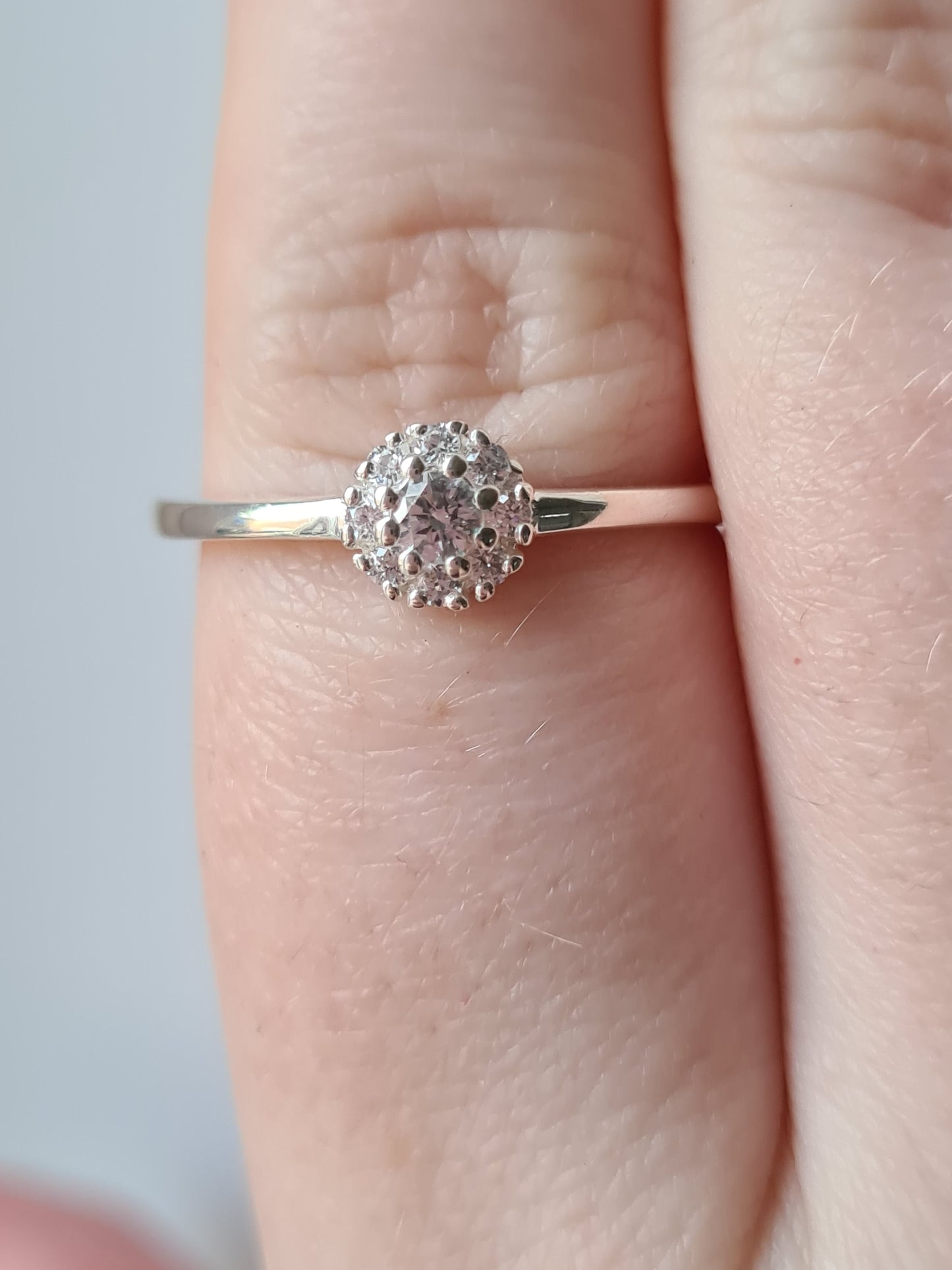 Swarovski Zirconia Small Floral Halo Ring 925 Sterling Silver SIZE T