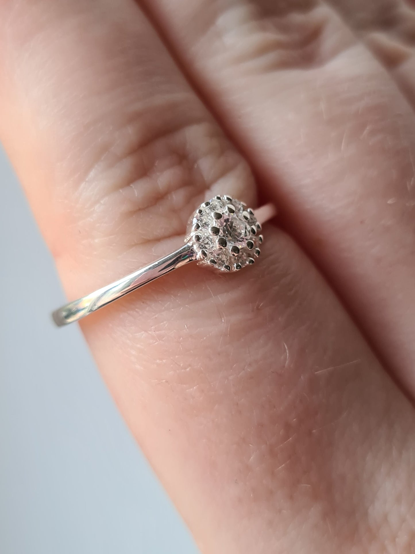 Swarovski Zirconia Small Floral Halo Ring 925 Sterling Silver SIZE T
