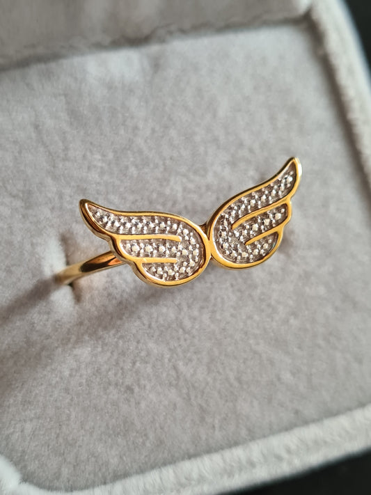 Diamond Angel Wing Ring in 14K Gold Over Sterling Silver SIZE U