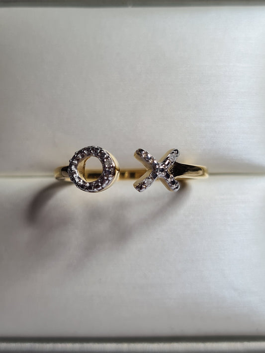 Diamond Hug and Kiss Ring 14K Gold Overlay Sterling Silver SIZE P