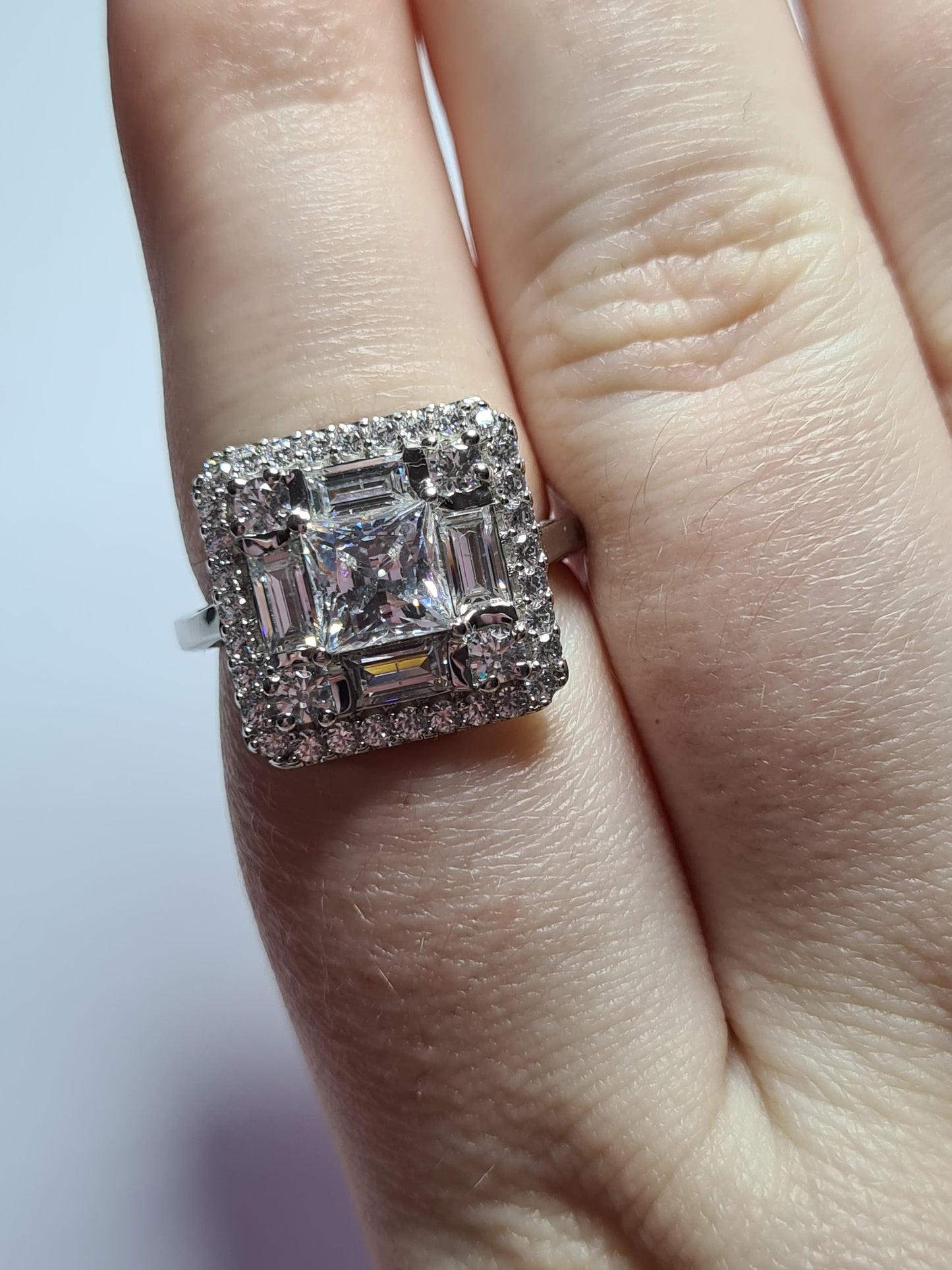Swarovski Zirconia Double Halo Ring Sterling Silver SIZE N