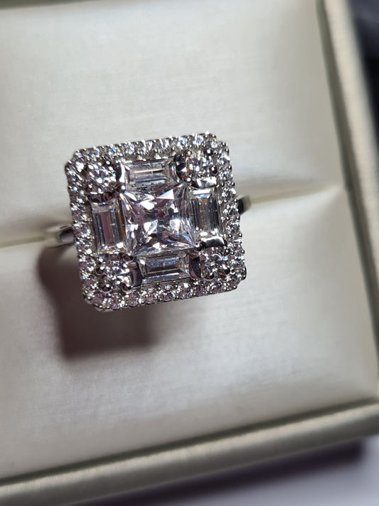 Swarovski Zirconia Double Halo Ring Sterling Silver SIZE N