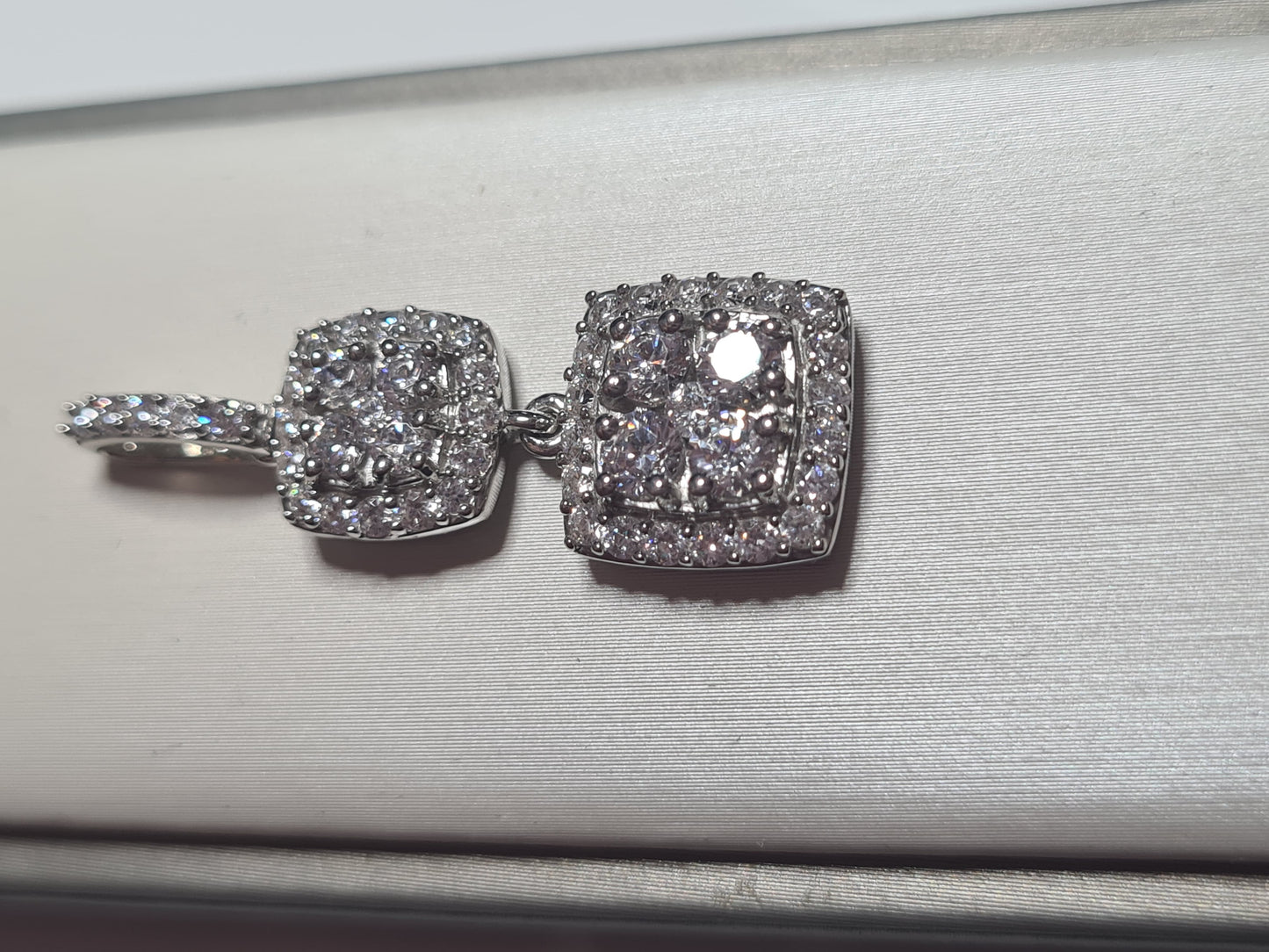 Swarovski Zirconia Double Square Droplet Pendant 925 Sterling Silver