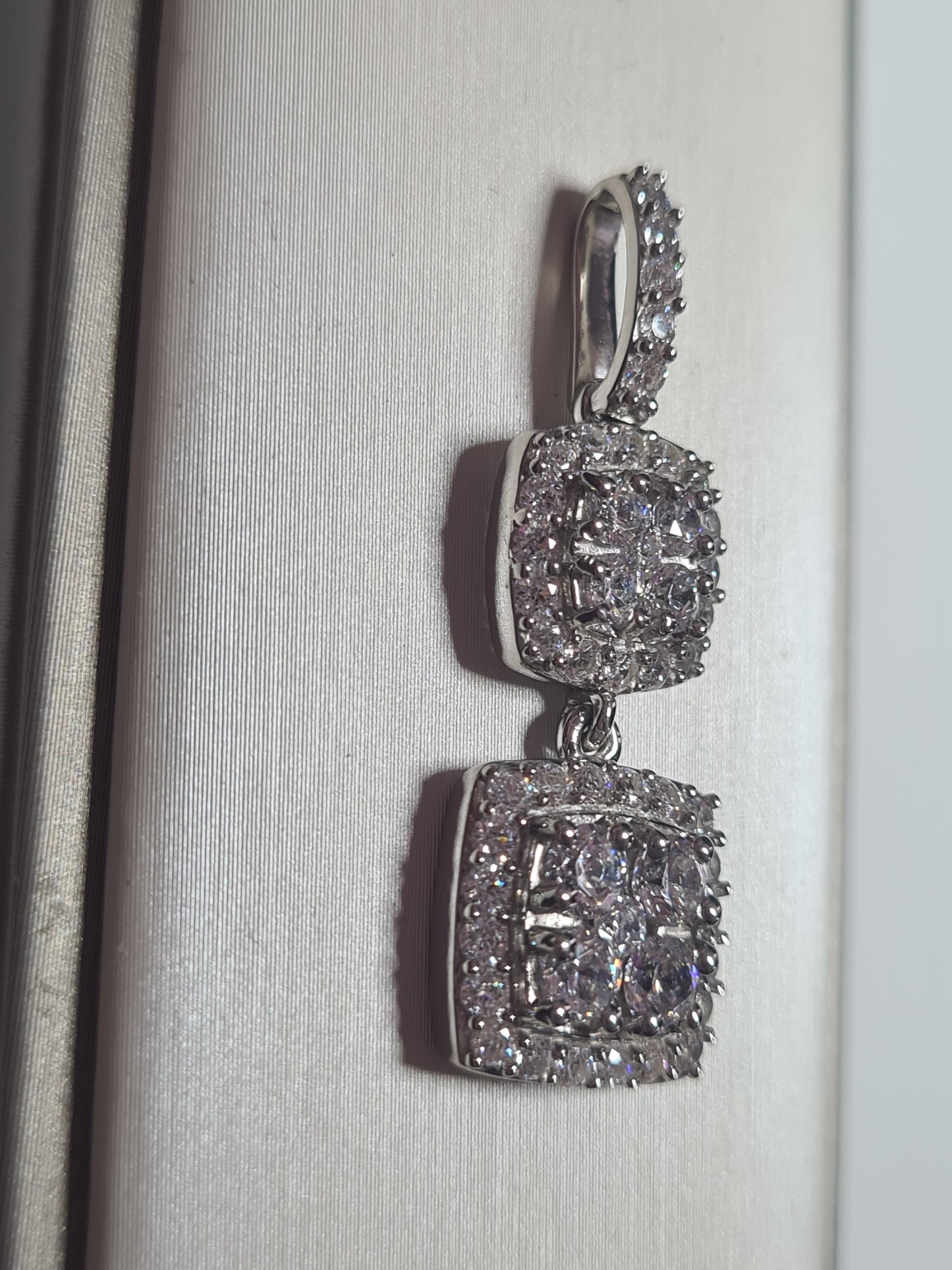 Swarovski Zirconia Double Square Droplet Pendant 925 Sterling Silver