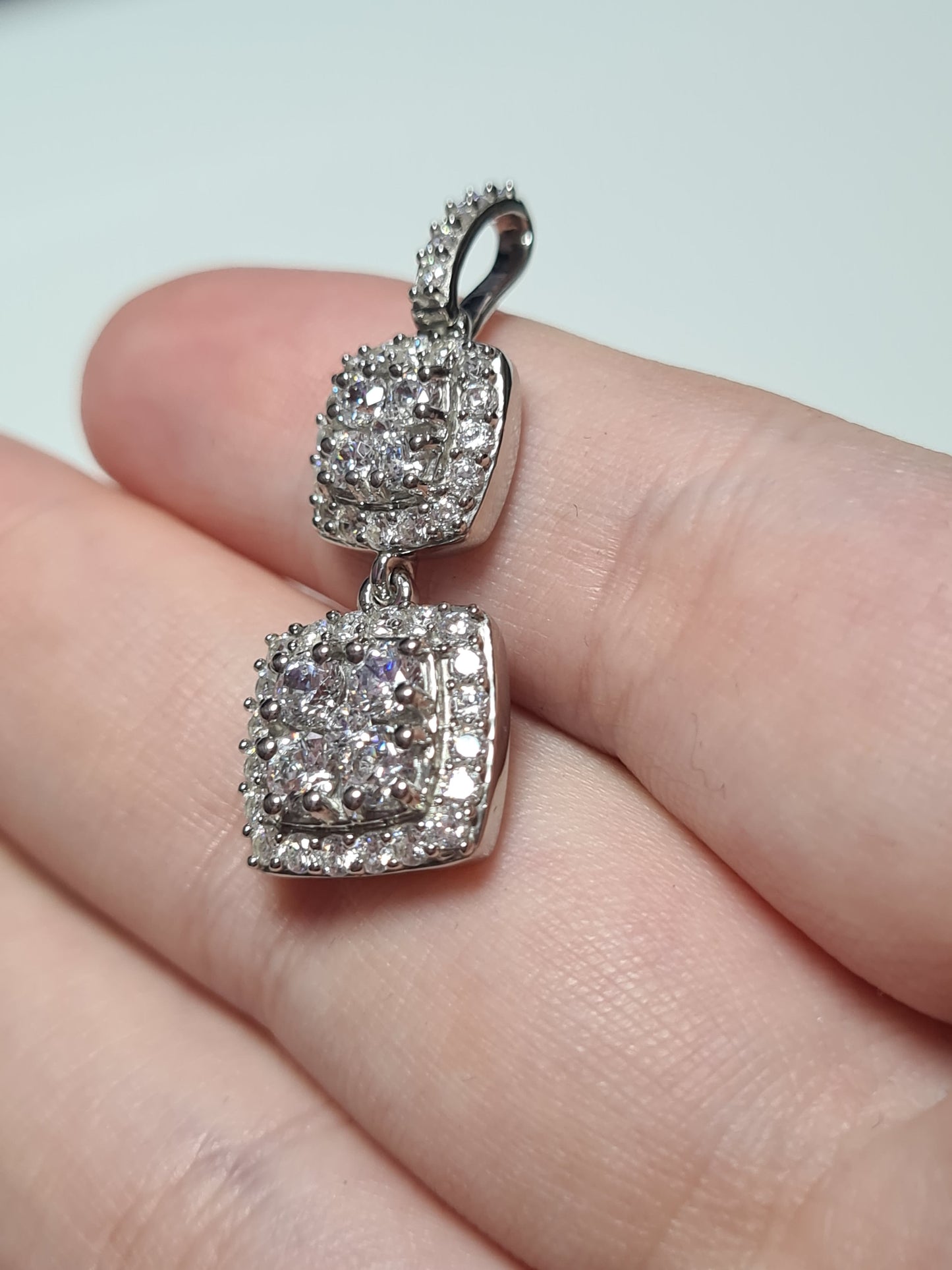 Swarovski Zirconia Double Square Droplet Pendant 925 Sterling Silver