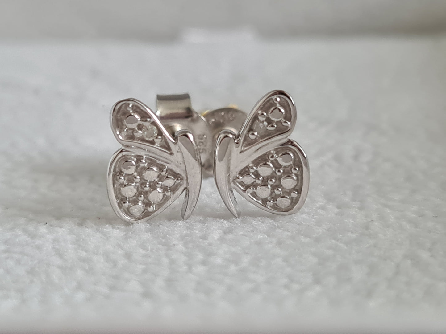 Diamond Butterfly Earrings 925 Sterling Silver