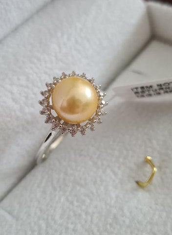 Freshwater Golden Pearl & Natural Zircon Halo Ring