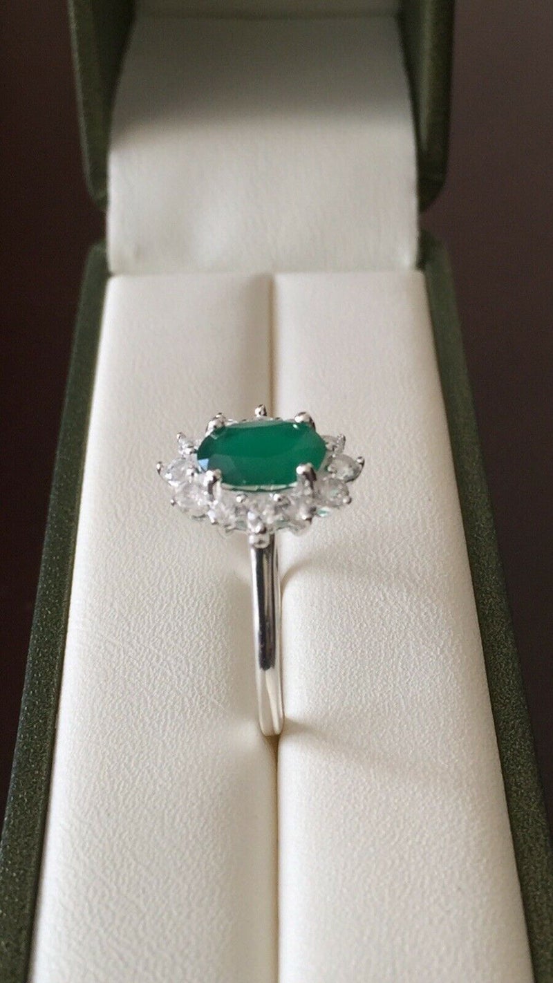 Verde Onyx and Natural Cambodian Zircon Halo Ring SIZE O