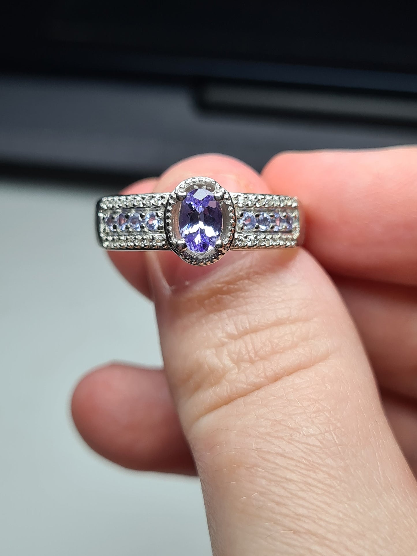 Tanzanite Natural Cambodian Zircon Ring in Sterling Silver SIZE P