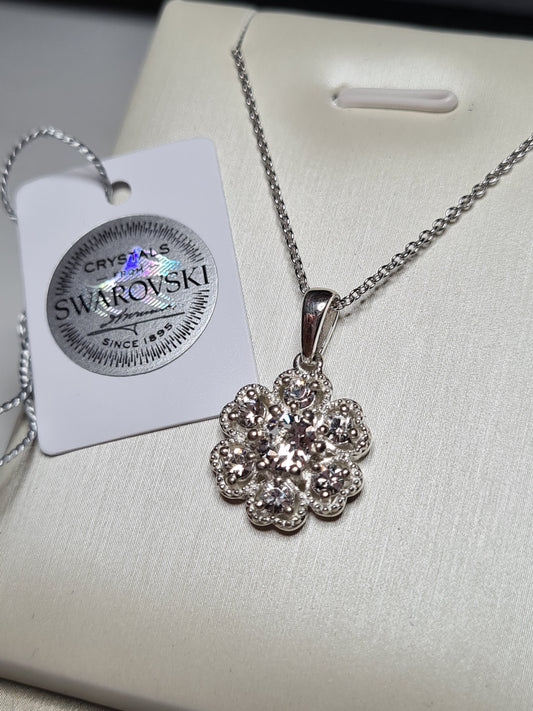 White Swarovski Crystal Necklace Sterling Silver 18 inch