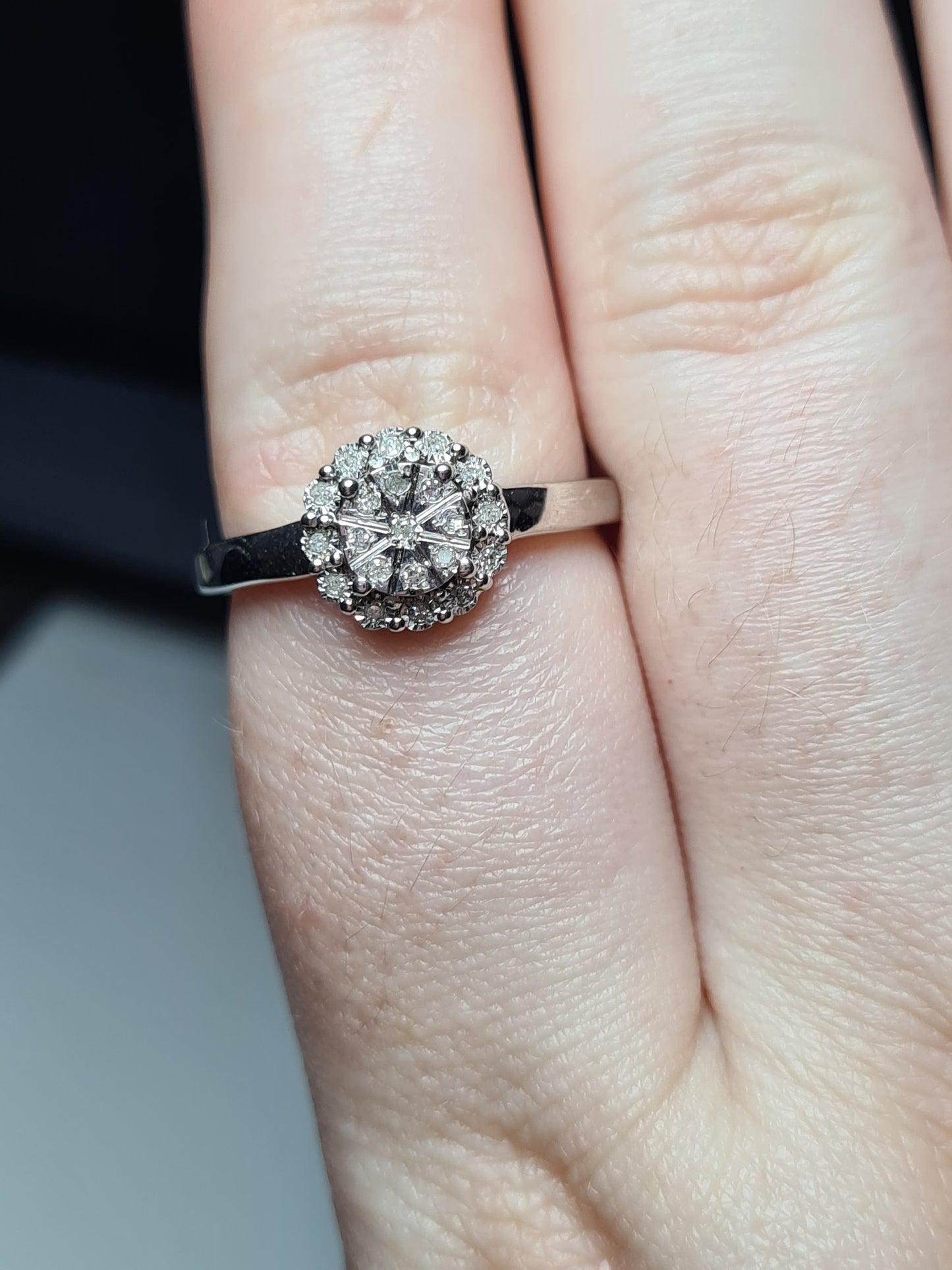 Natural Diamond Halo Ring 925 Sterling Silver SIZE K