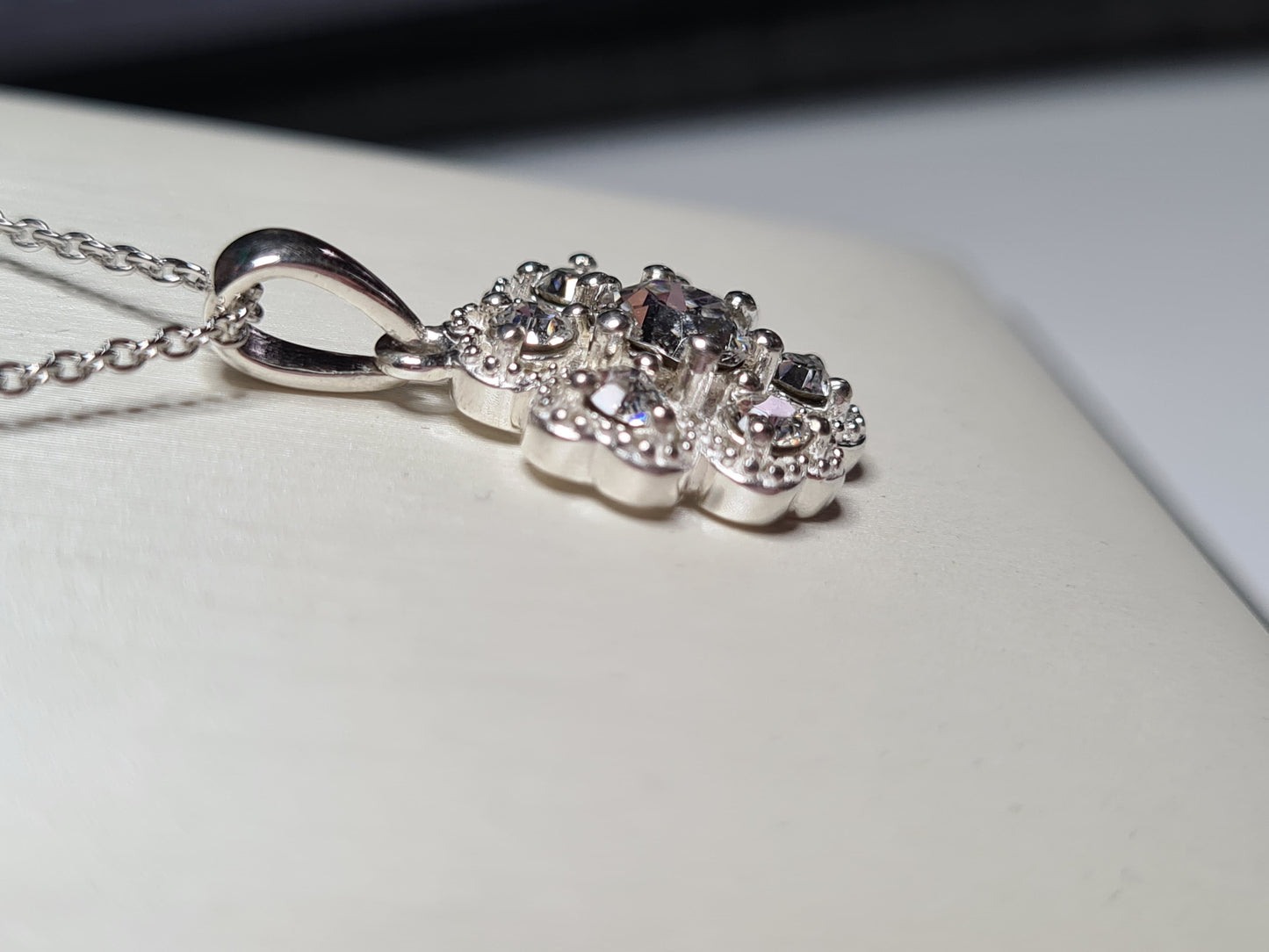 White Swarovski Crystal Necklace Sterling Silver 18 inch