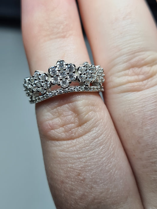Simulated Diamond Crown Ring 925 Sterling Silver SIZES L,S