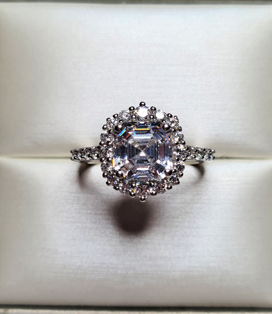 Swarovski Zirconia Halo Ring 925 Sterling Silver SIZE N