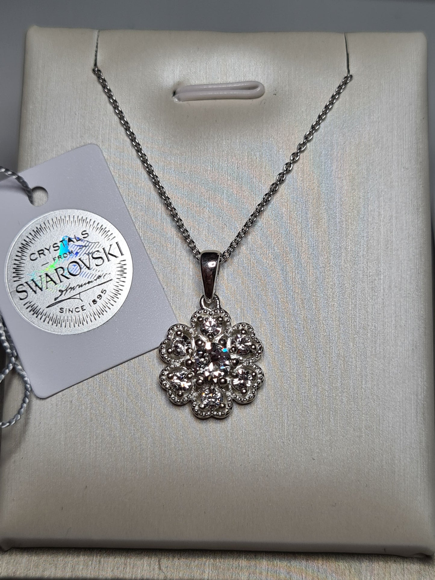 White Swarovski Crystal Necklace Sterling Silver 18 inch