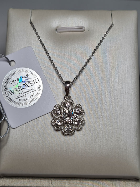 White Swarovski Crystal Necklace Sterling Silver 18 inch