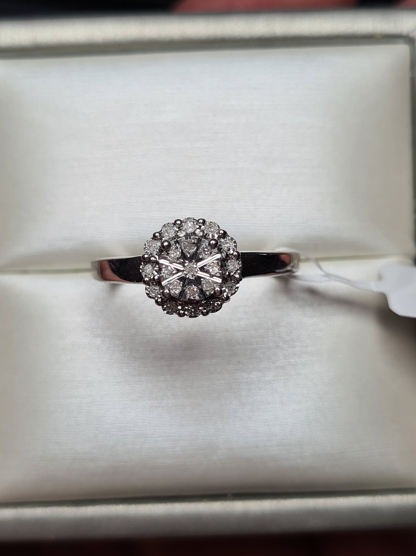 Natural Diamond Halo Ring 925 Sterling Silver SIZE K