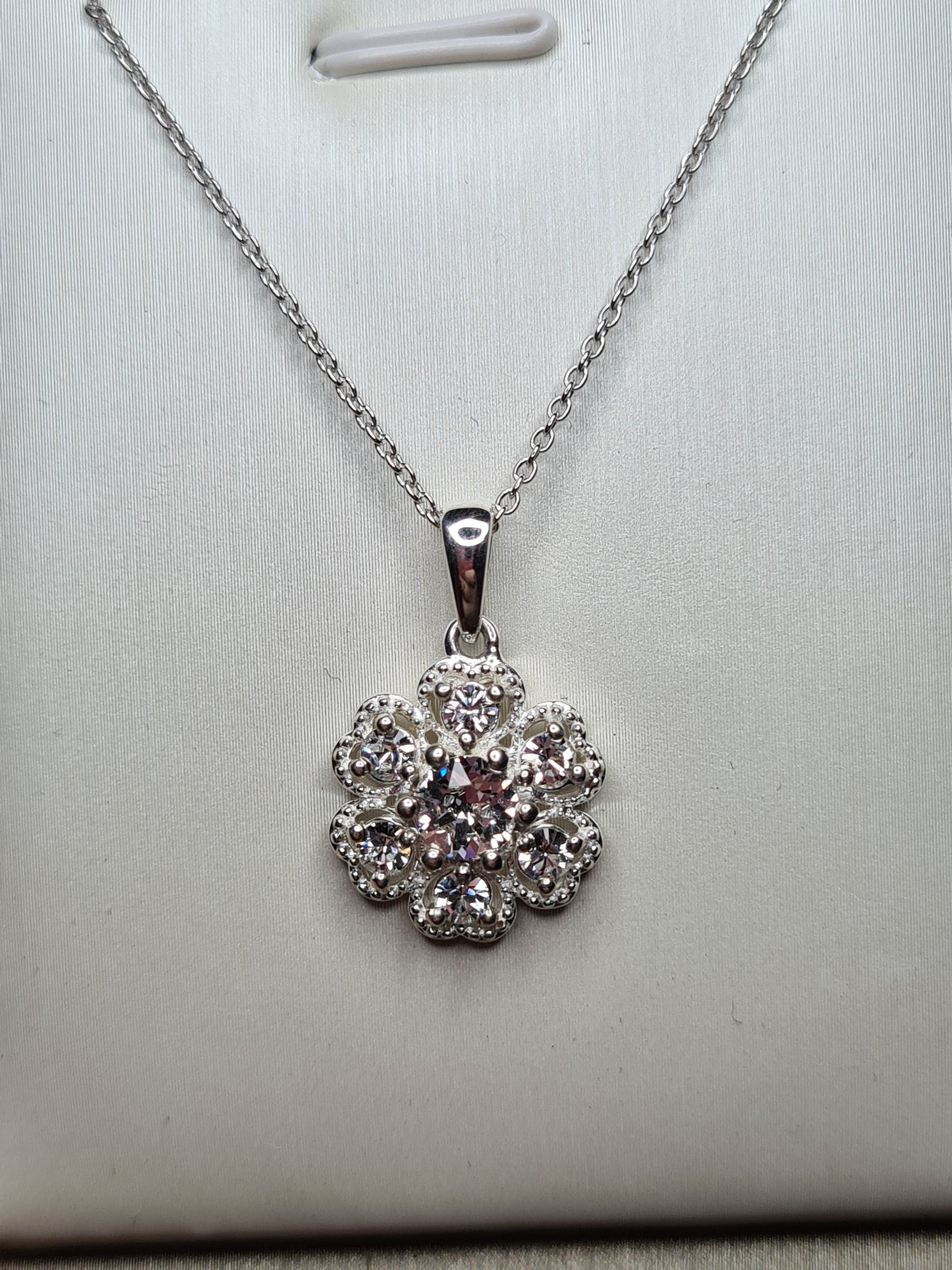 White Swarovski Crystal Necklace Sterling Silver 18 inch