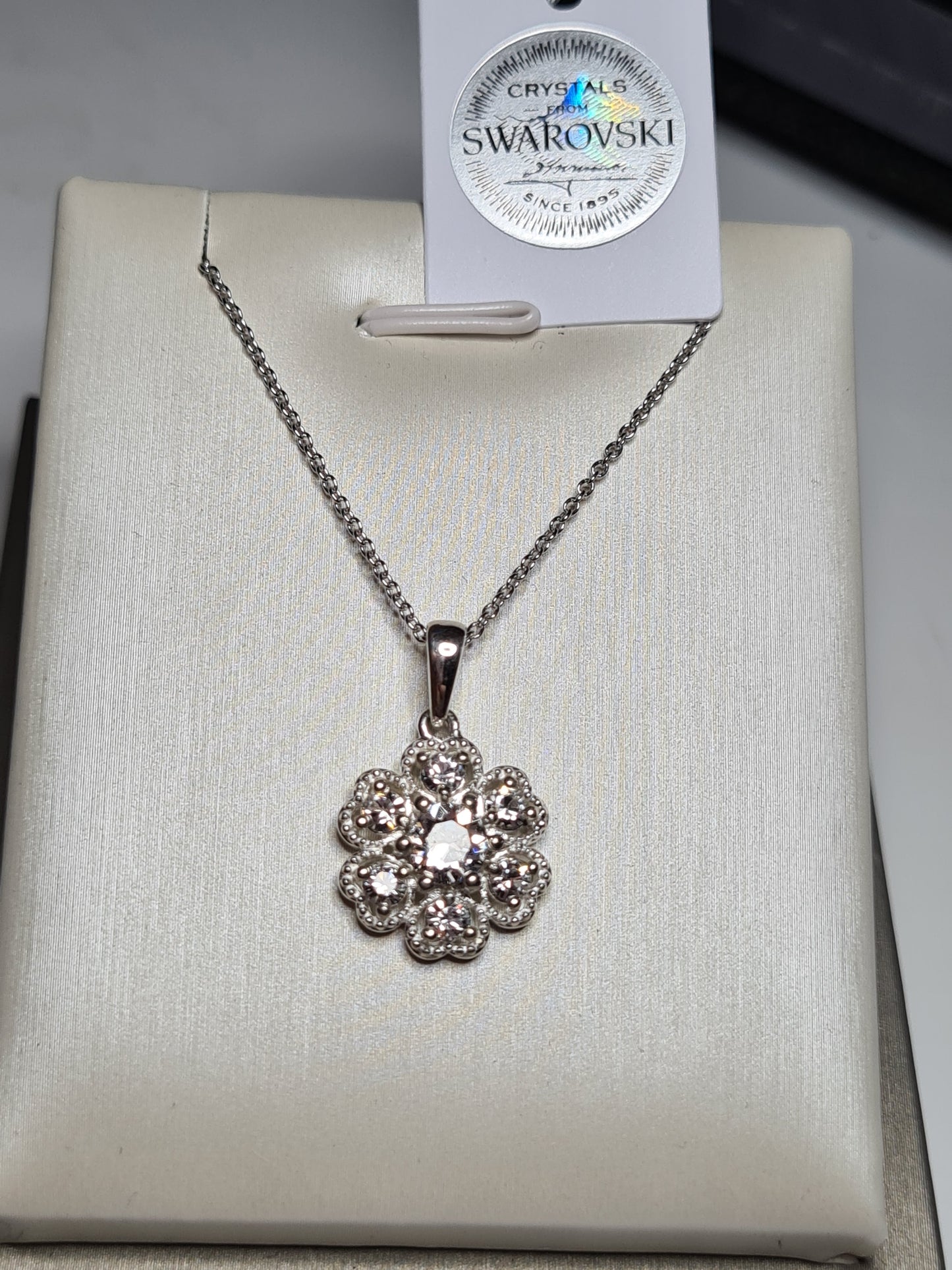 White Swarovski Crystal Necklace Sterling Silver 18 inch
