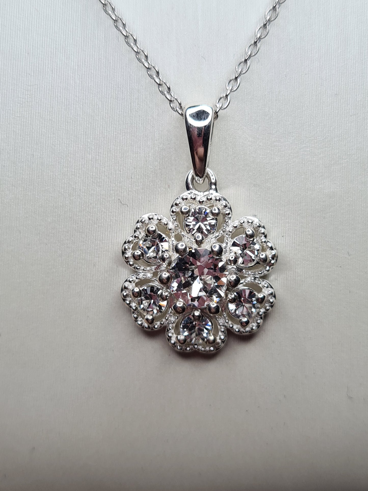 White Swarovski Crystal Necklace Sterling Silver 18 inch