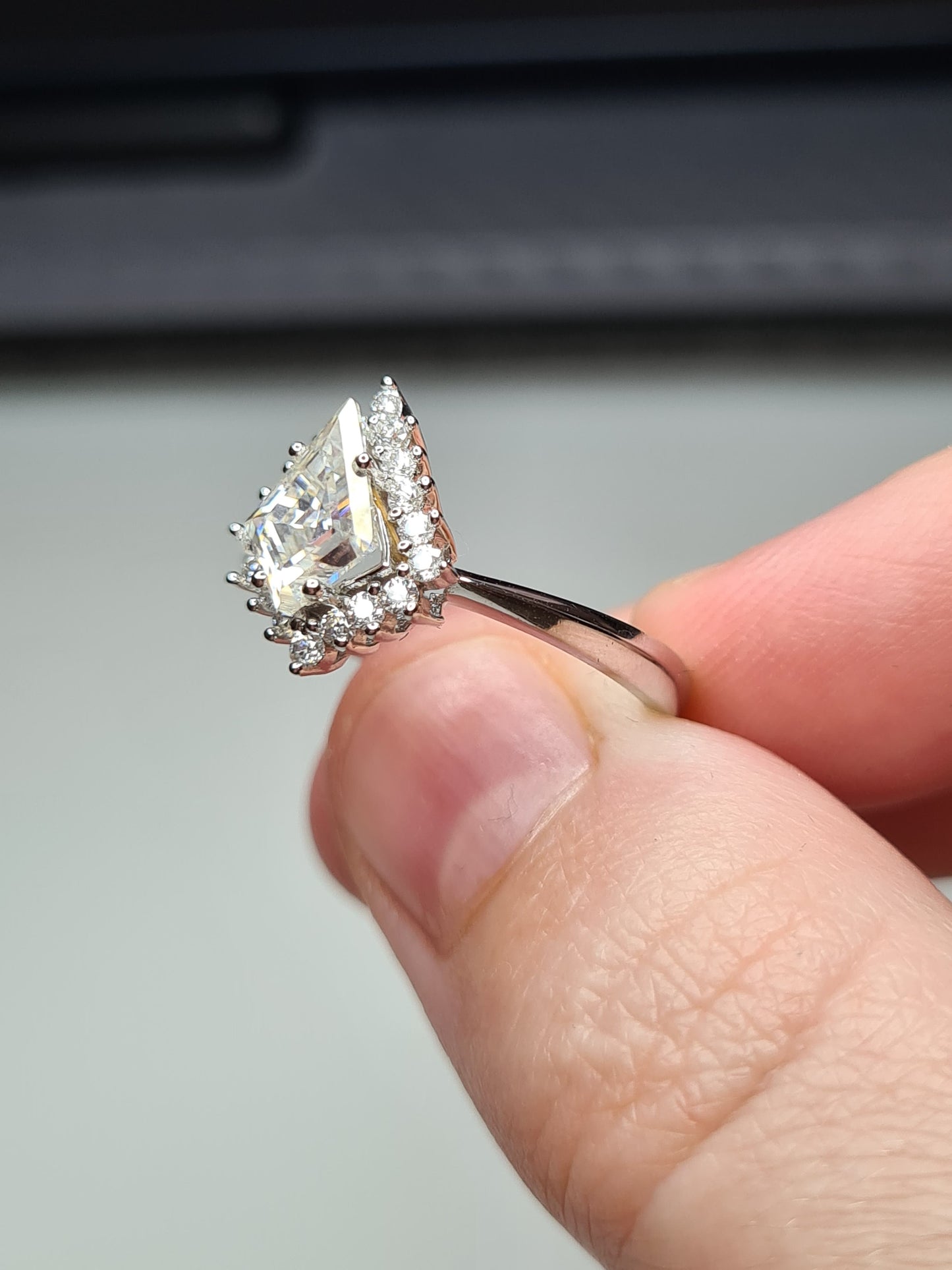 Moissanite Kite Halo Ring in 925 sterling silver SIZE M