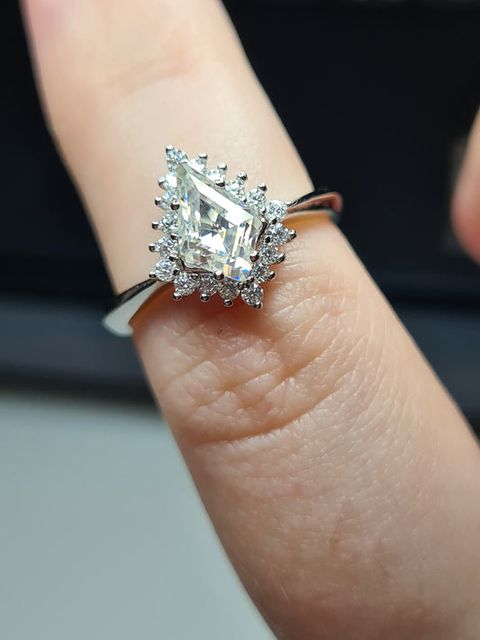 Moissanite Kite Halo Ring in 925 sterling silver SIZE M